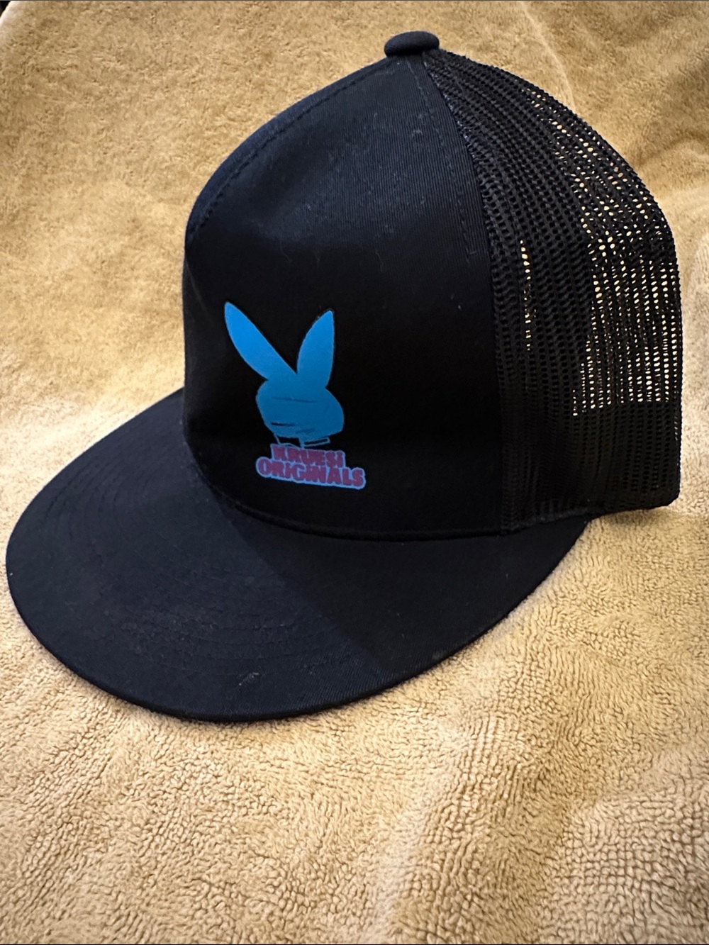 Kruesi Originals Black Mesh Trucker Hat Snapback Bunny Logo Cap